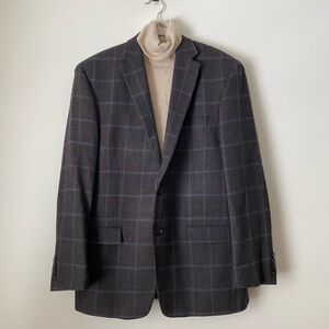 Lauren Ralph Lauren Plaid Wool Blazer in Charcoal and Light Blue Plaid 40R